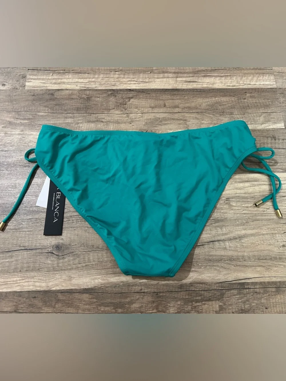 NWT La Blanca Womans Bright Green Island Goddess Side Tie Bikini Bottoms Size 14
